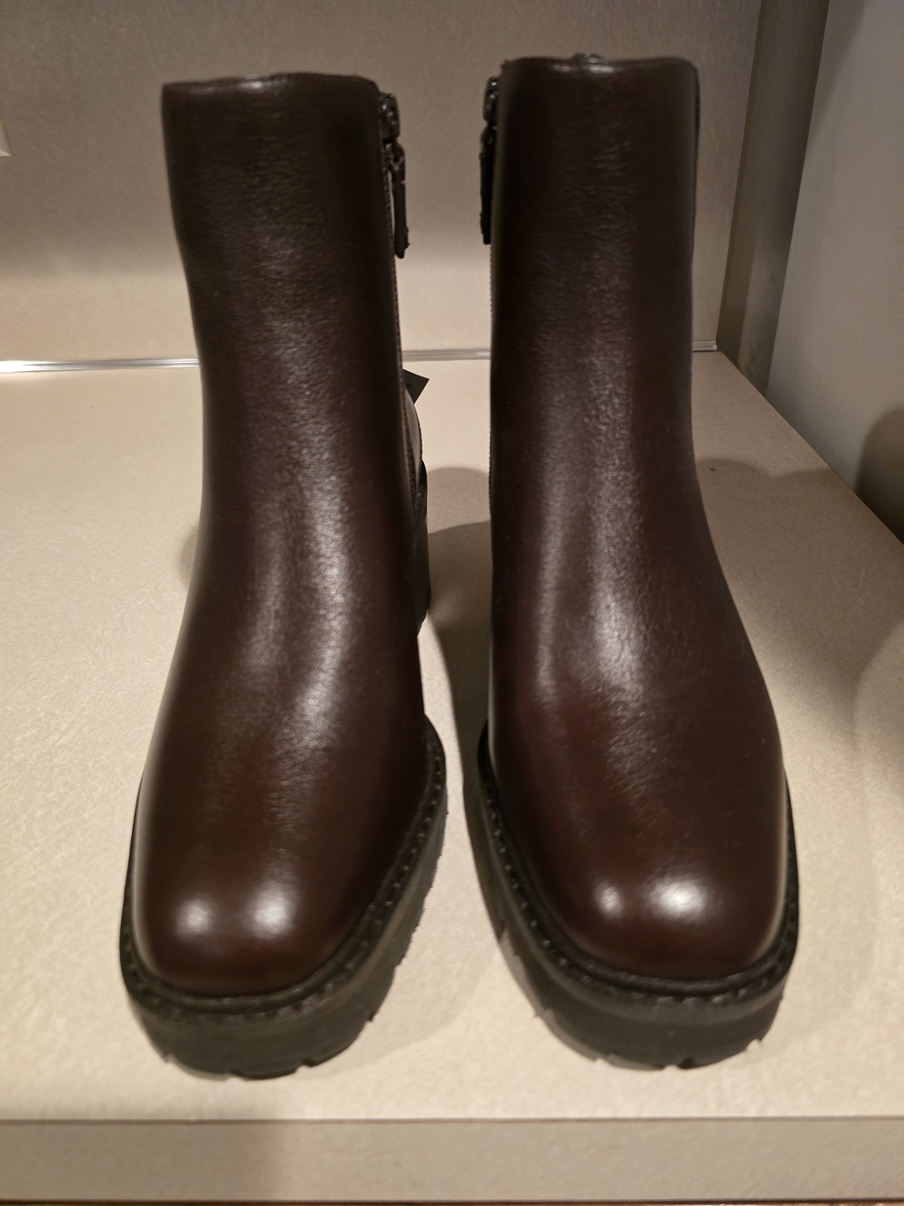 New In Box Cole Haan Gillian Waterproof Lug Booties-Madeira Brown-Size 8